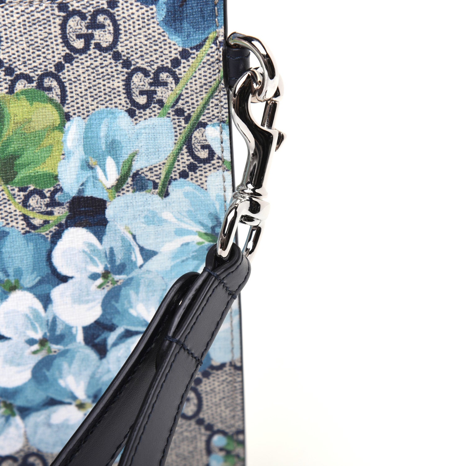 Gucci GG Supreme Monogram Blooms Small Zip Wristlet Pouch Beige Blue Black 13 of 15