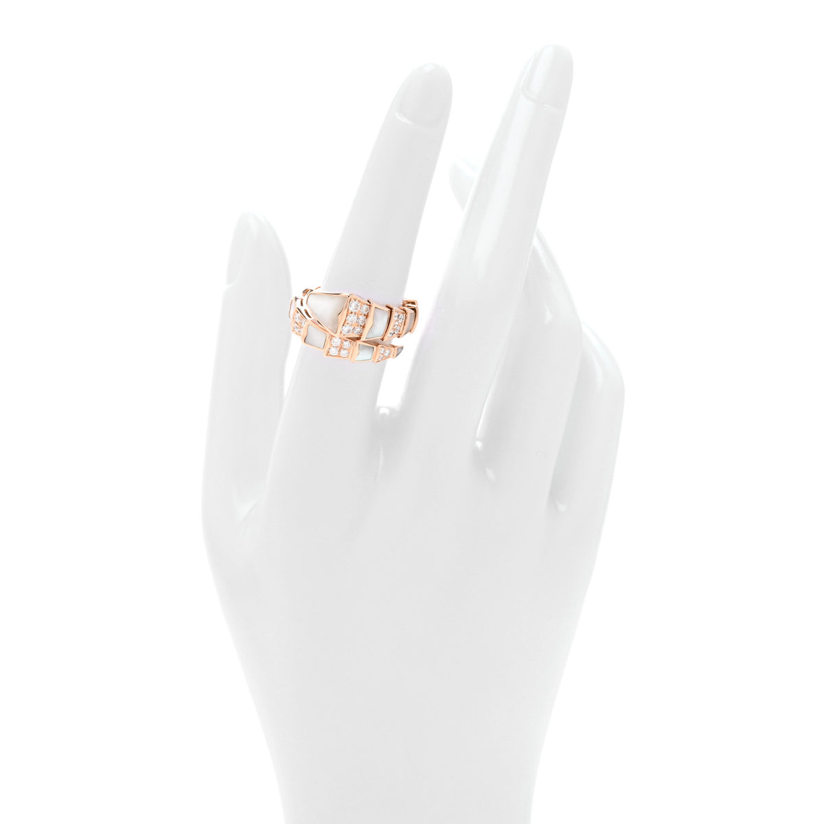 Bulgari 18K Rose Gold Diamond Mother of Pearl Serpenti Viper Ring L 55 7.25 2 of 5