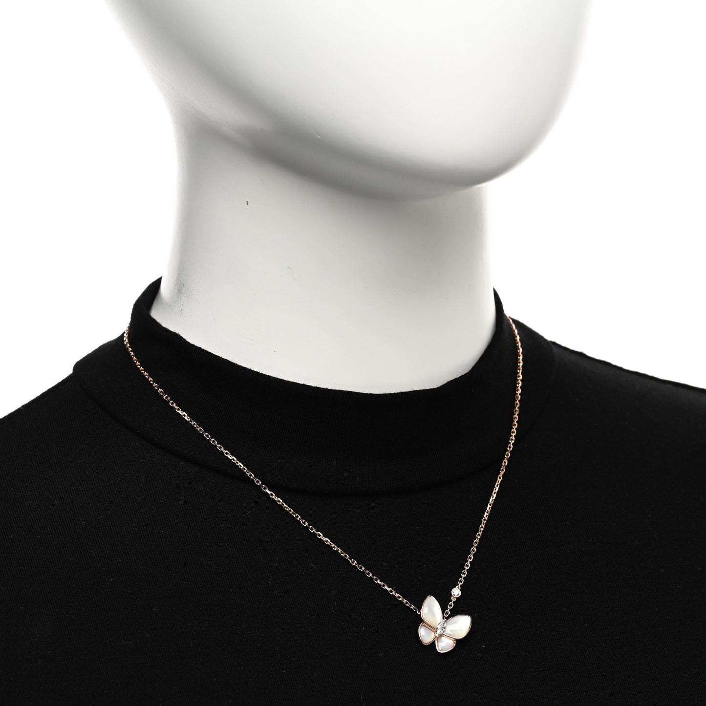 18K Rose Gold Diamond Mother of Pearl Two Butterfly Pendant Necklace