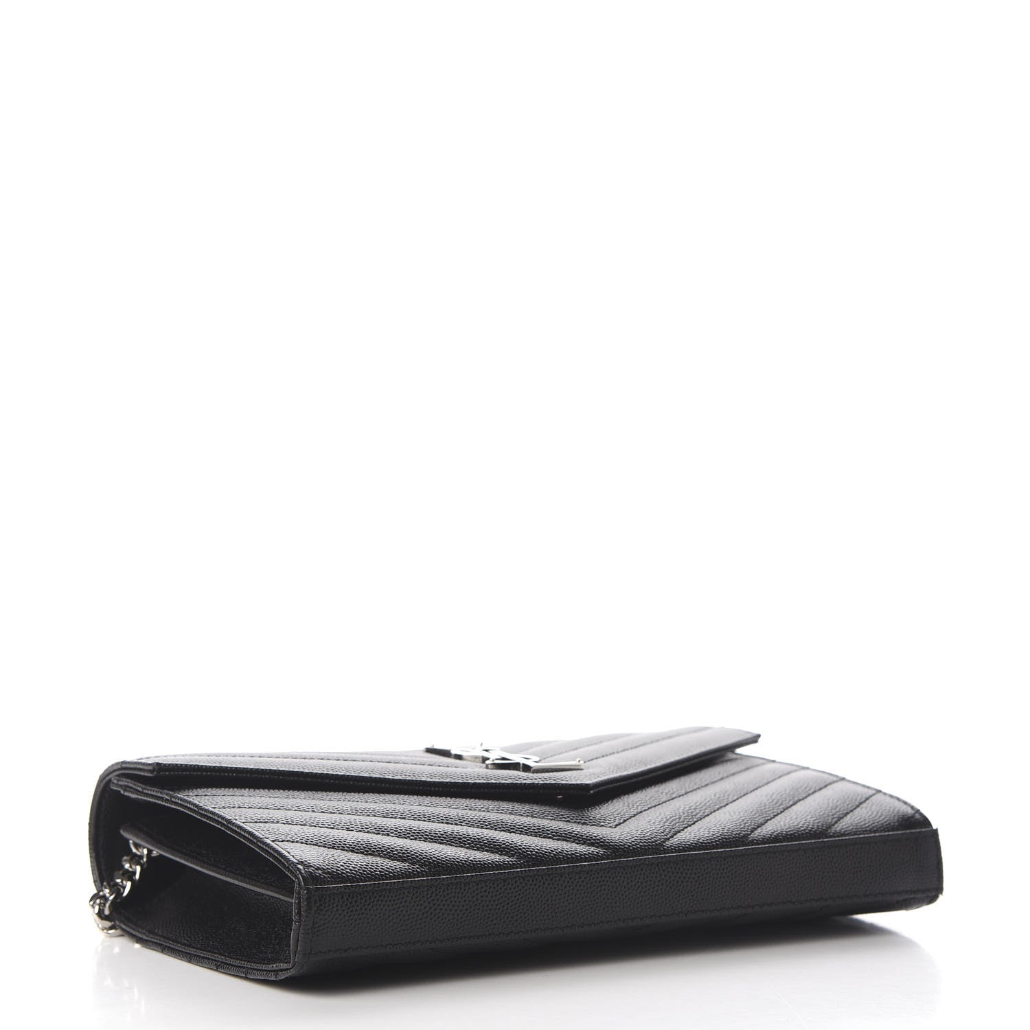 Saint Laurent Grain De Poudre Matelasse Chevron Monogram Chain Wallet Black 3 of 9