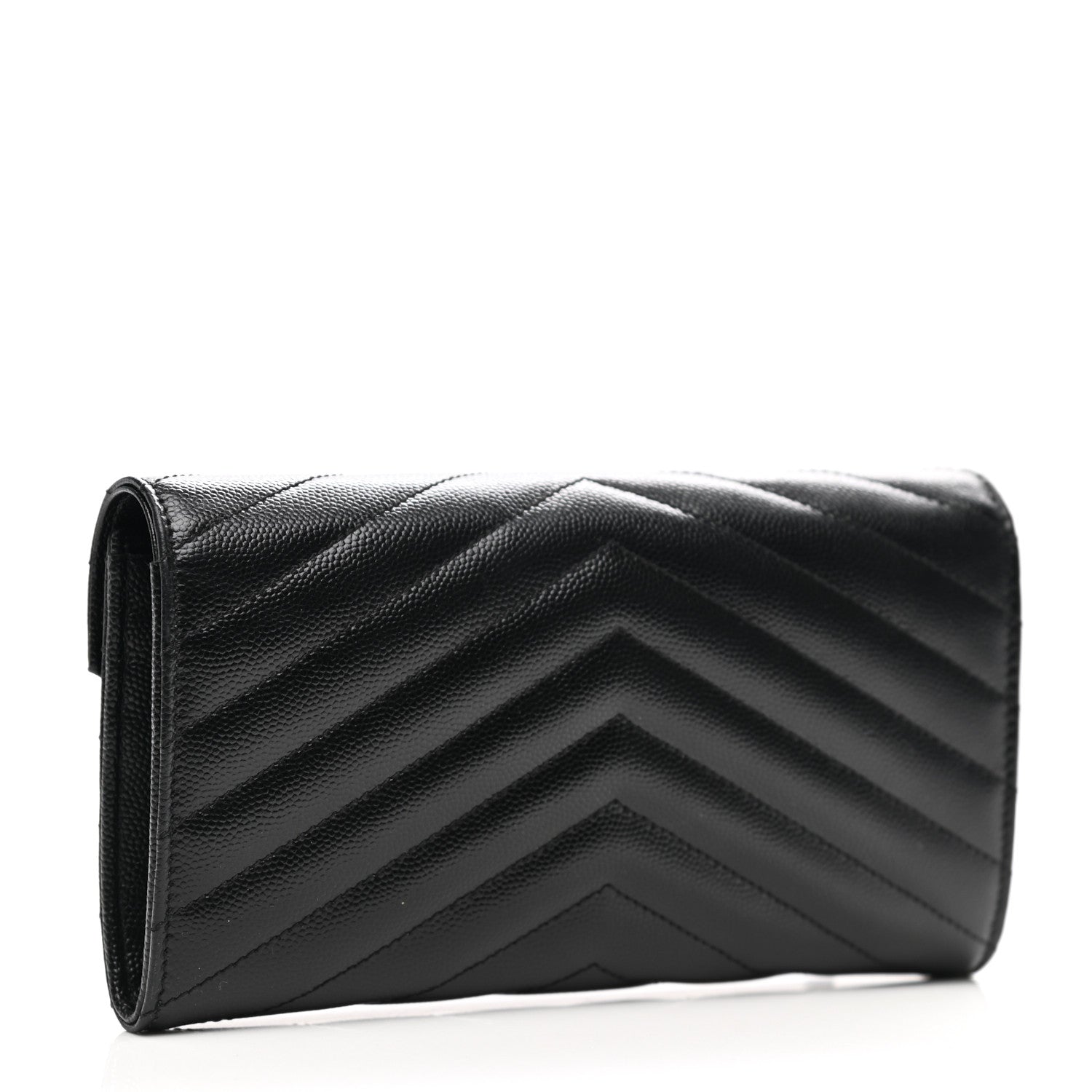 Saint Laurent Grain De Poudre Matelasse Chevron Monogram Flap Wallet Black 3 of 7
