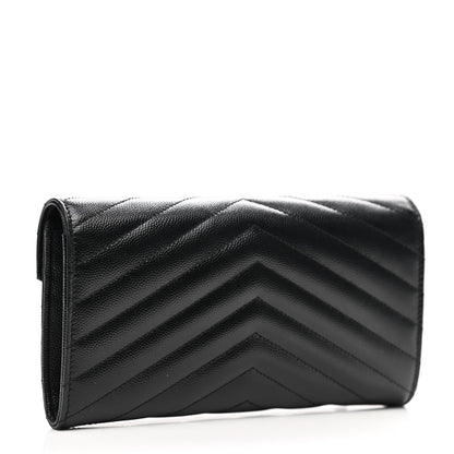 Saint Laurent Grain De Poudre Matelasse Chevron Monogram Flap Wallet Black 3 of 7