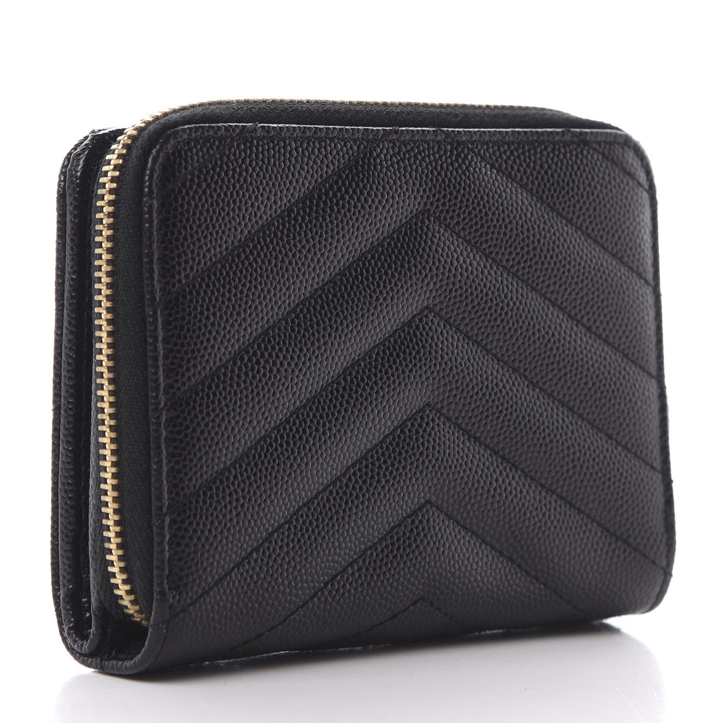 Grain De Poudre Matelasse Chevron Monogram Compact Zip Around Wallet Black