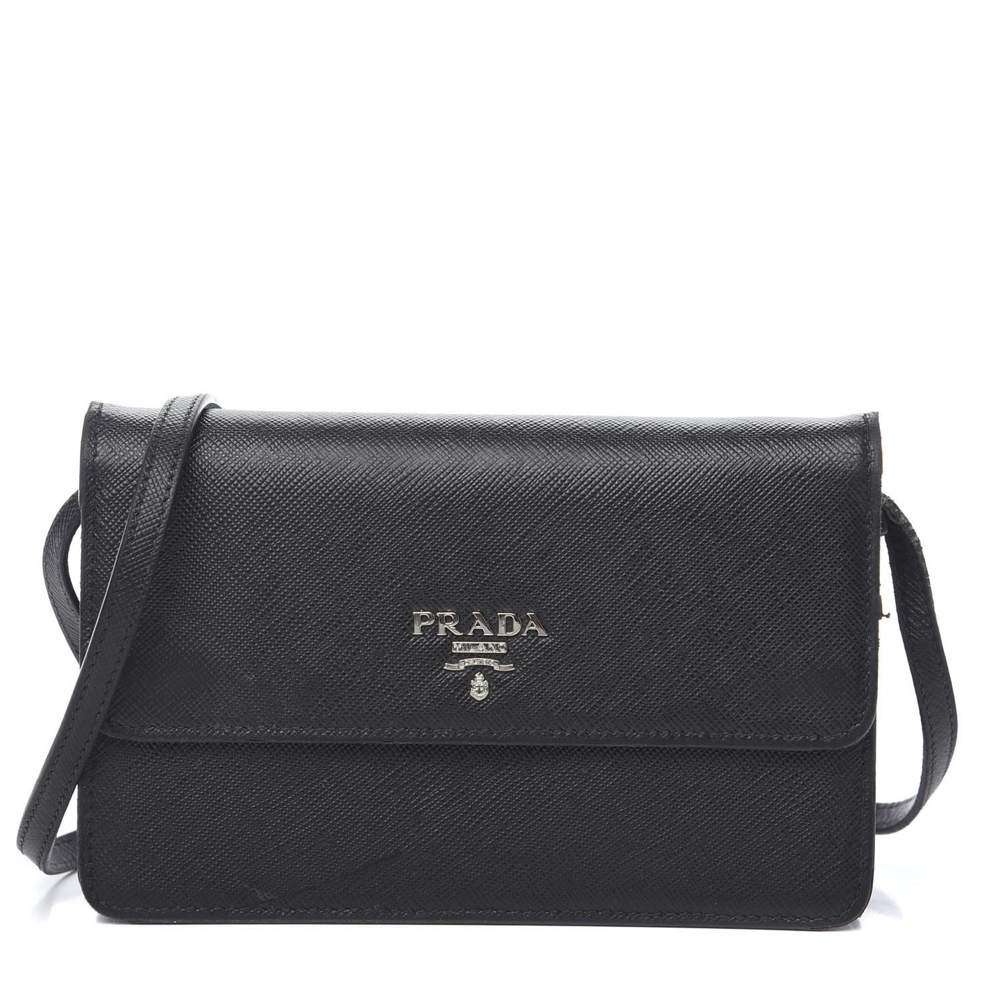 Saffiano Metal Flap Wallet With Strap Black