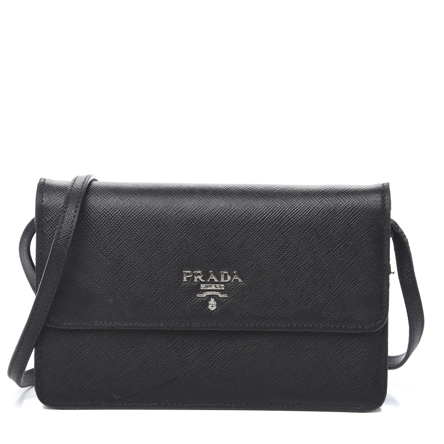Prada Saffiano Metal Flap Wallet With Strap Black 1 of 14