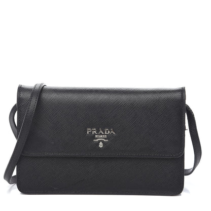 Prada Saffiano Metal Flap Wallet With Strap Black 1 of 14