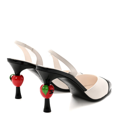 Chanel Lambskin Patent Cap Toe CC Apple Slingback Pumps 37 White Black 5 of 9