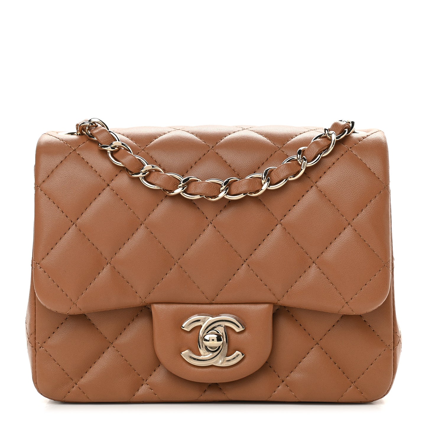 Lambskin Quilted Mini Square Flap Brown