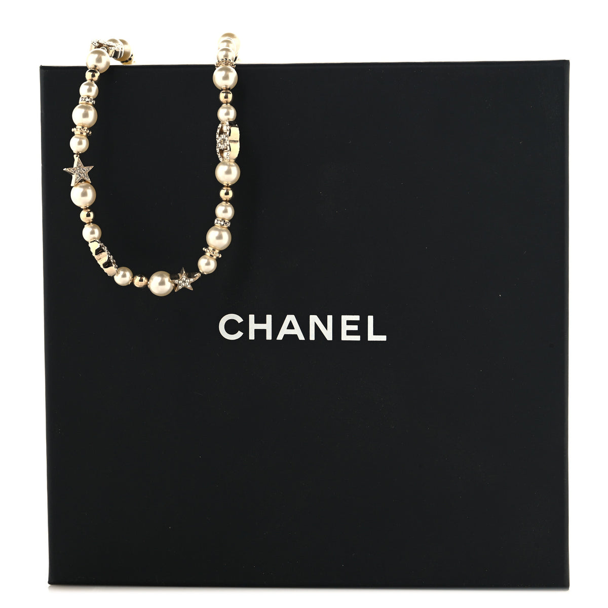 Metal Crystal Pearl CC Star Short Necklace Gold