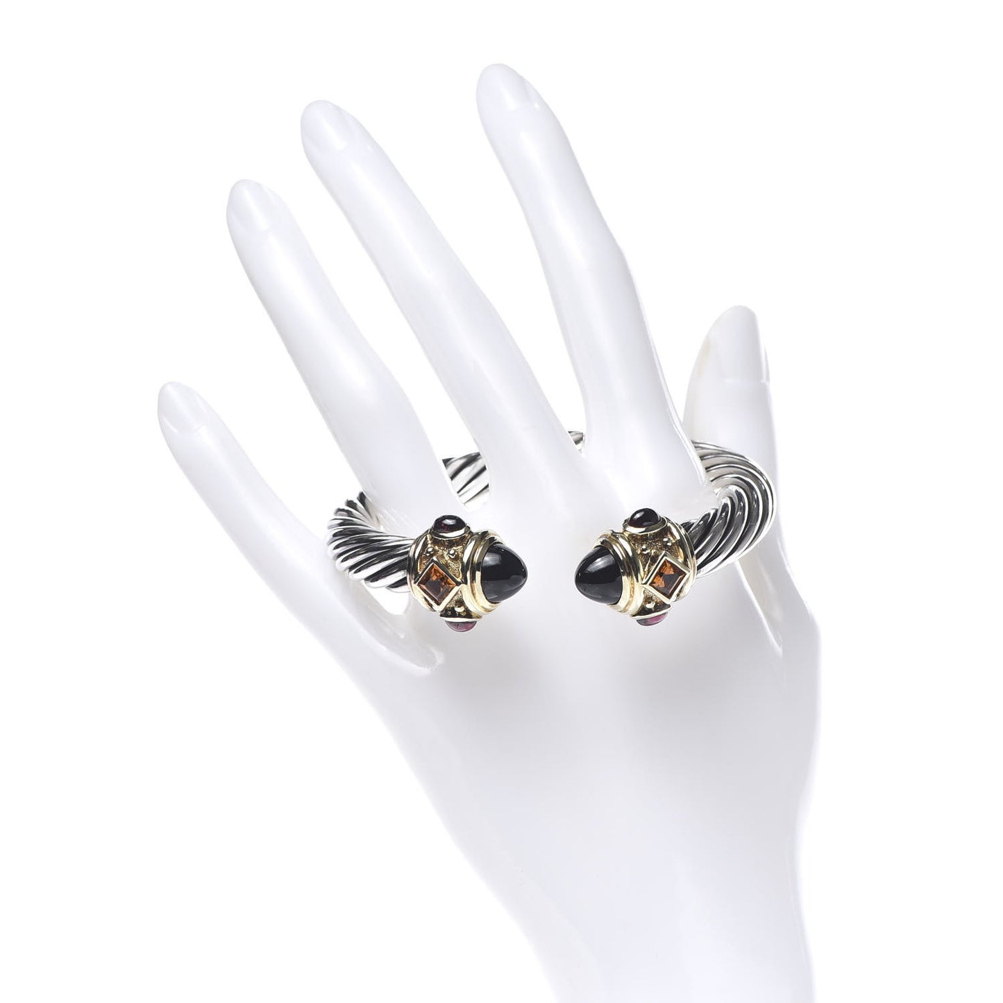 Sterling Silver 14K Yellow Gold Garnet Black Onyx Citrine 10mm Cable Renaissance Bracelet