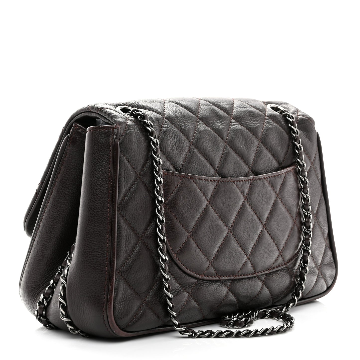 Calfskin Quilted Medium Frame in Chain Flap Brown