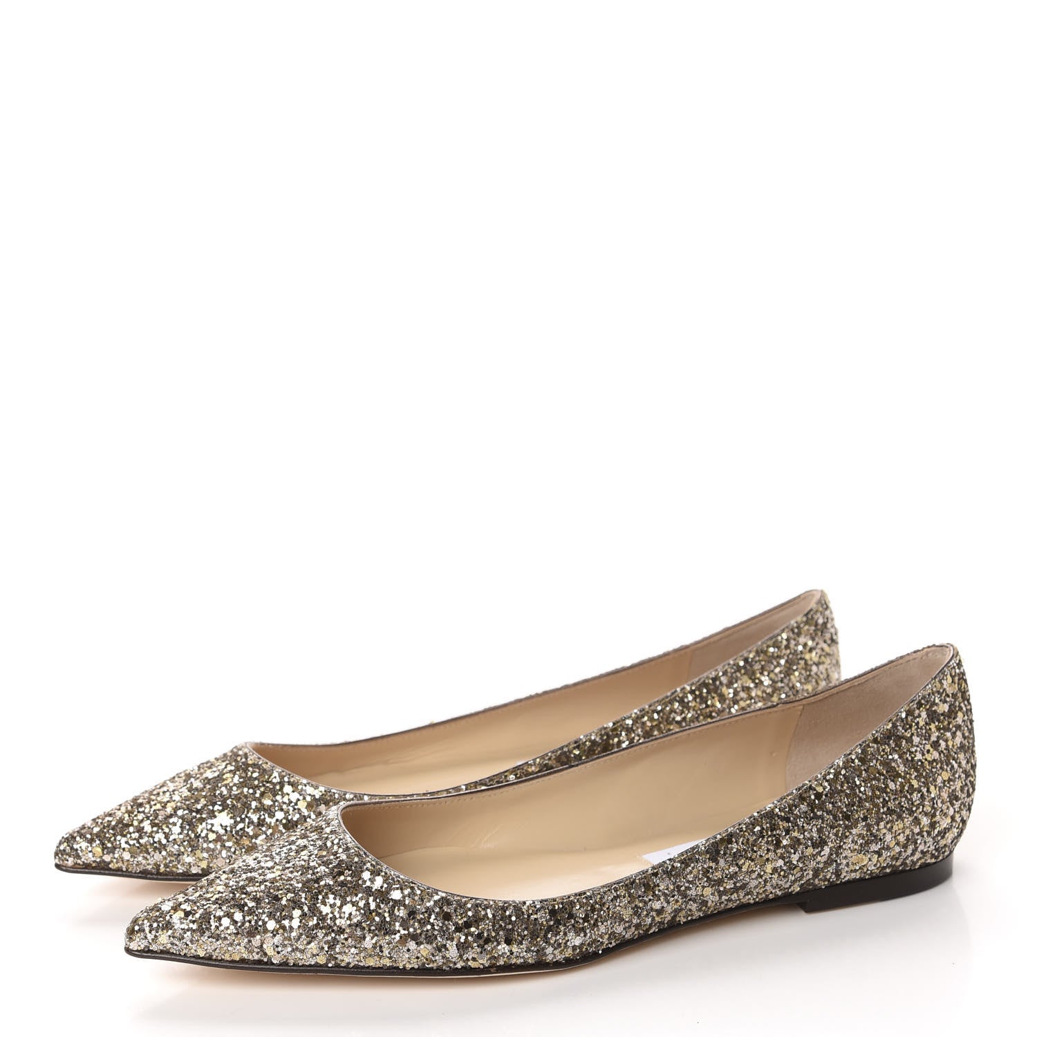 Jimmy Choo Glitter Fabric Alina Flats 38 Antique Gold 3 of 9