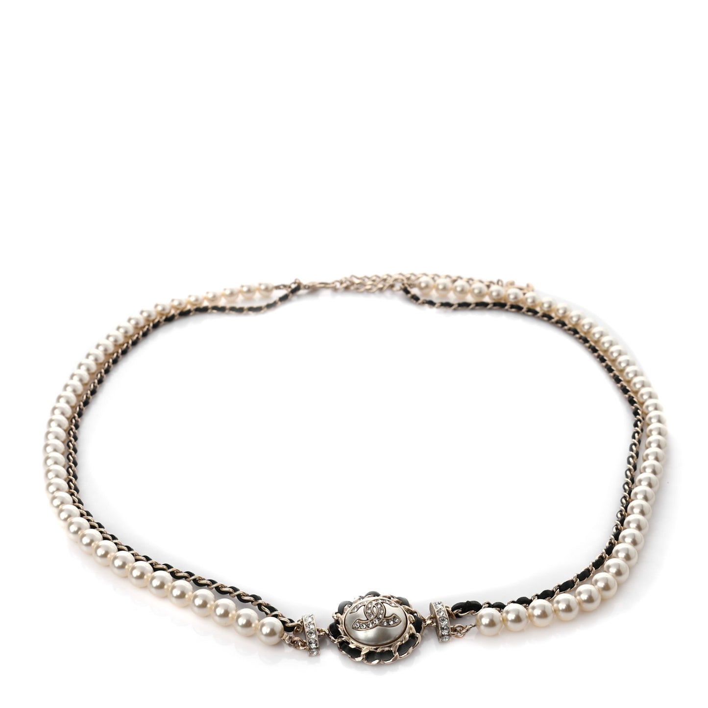 Metal Pearl Lambskin Chain CC Fancy Belt 75 Black Gold