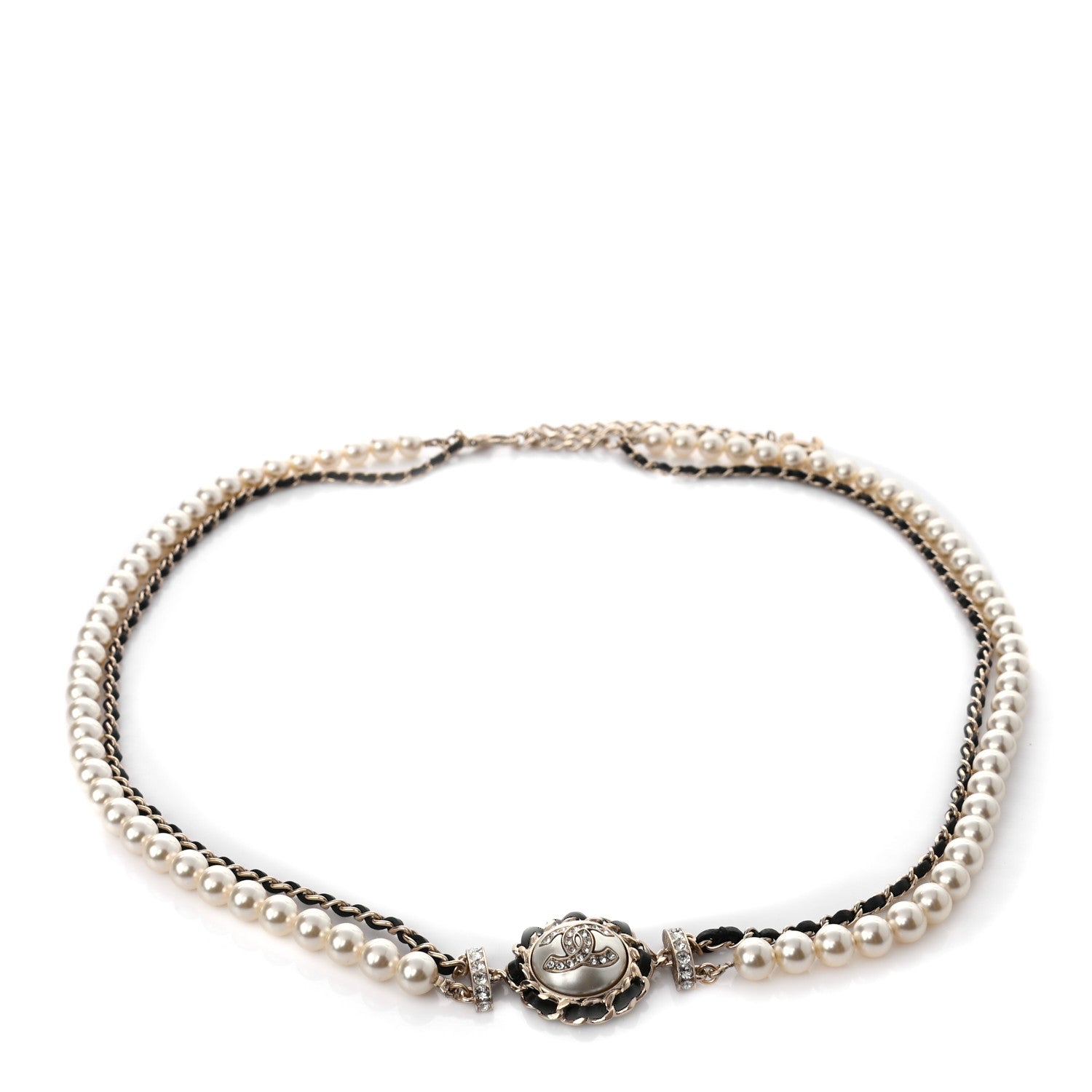 Chanel Metal Pearl Lambskin Chain CC Fancy Belt 75 Black Gold 1 of 4