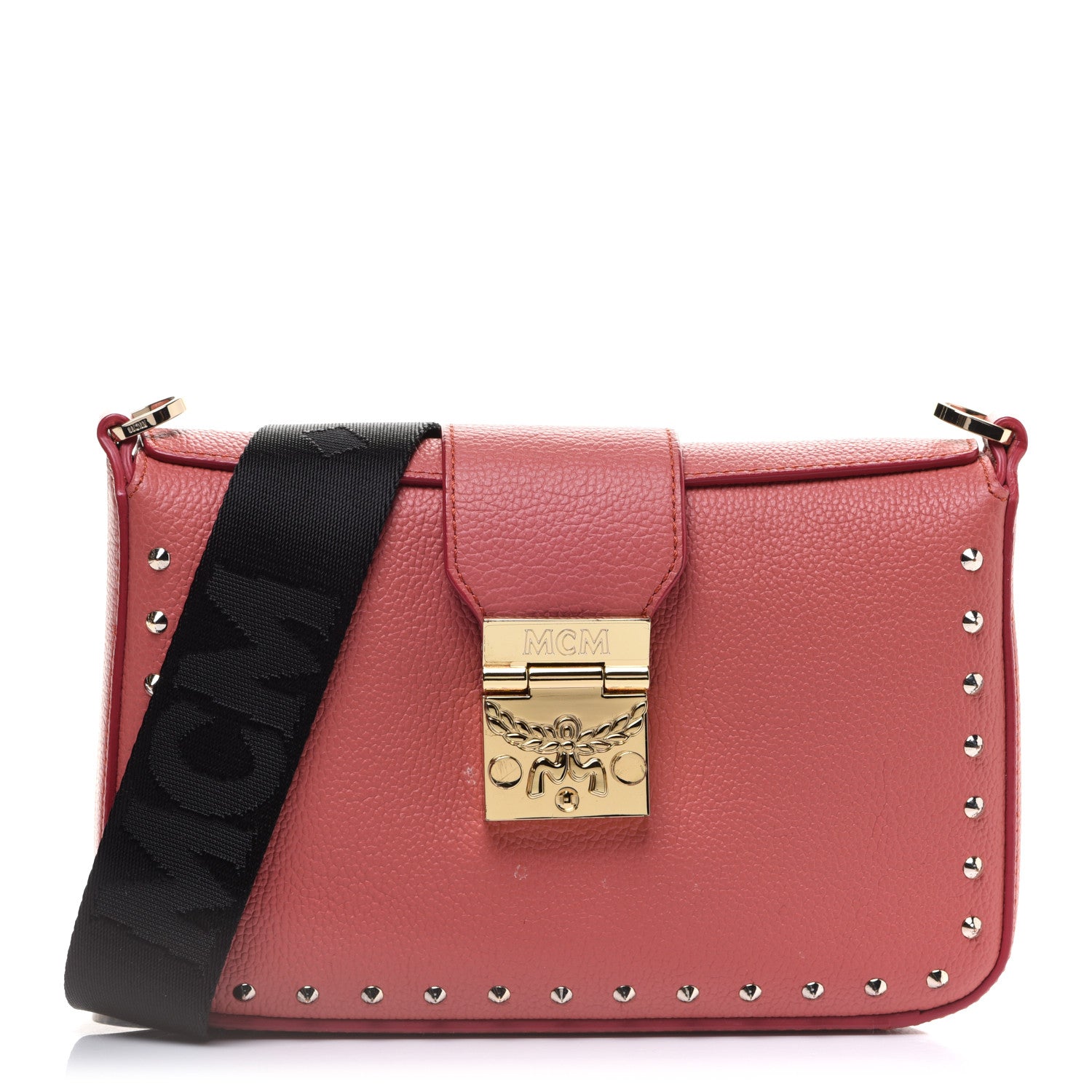 MCM Calfskin Studded Shoulder Bag Pink 1 of 12