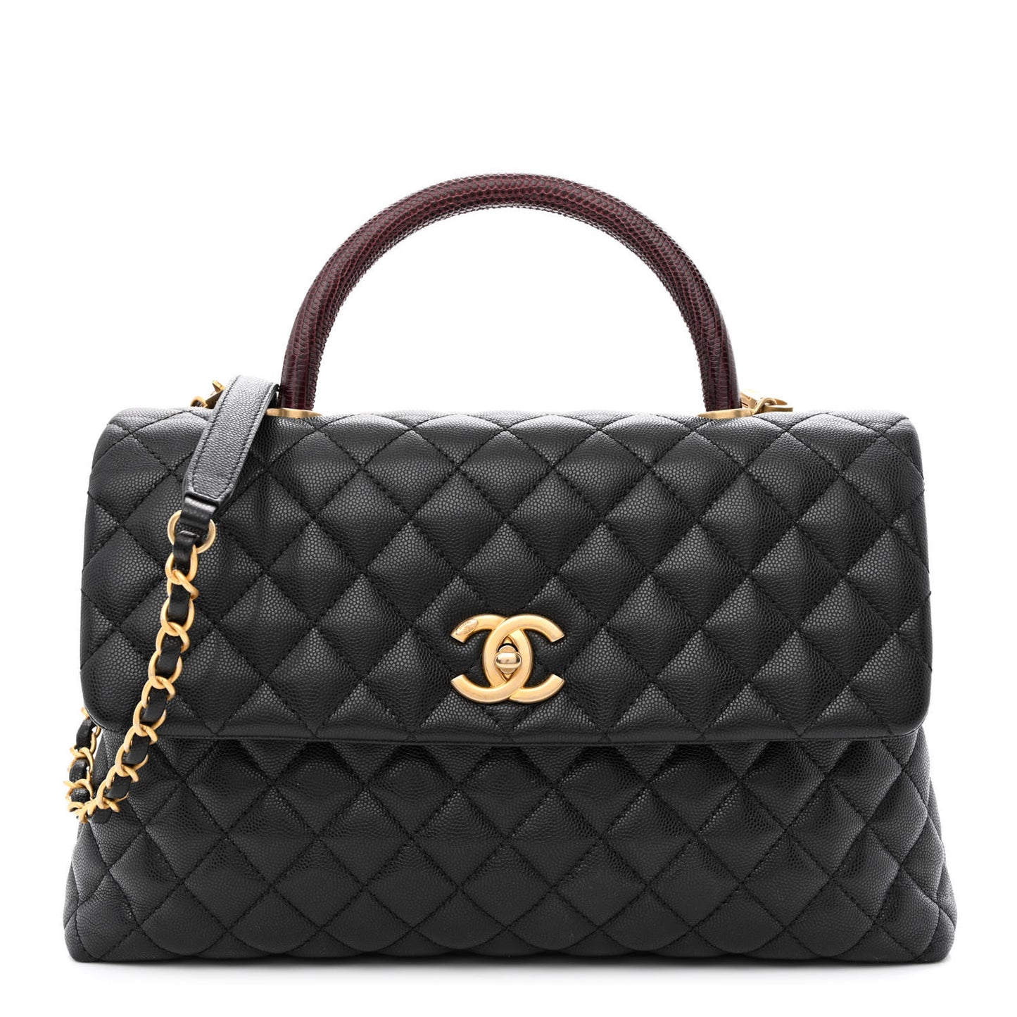 Caviar Lizard Quilted Medium Coco Handle Flap Black