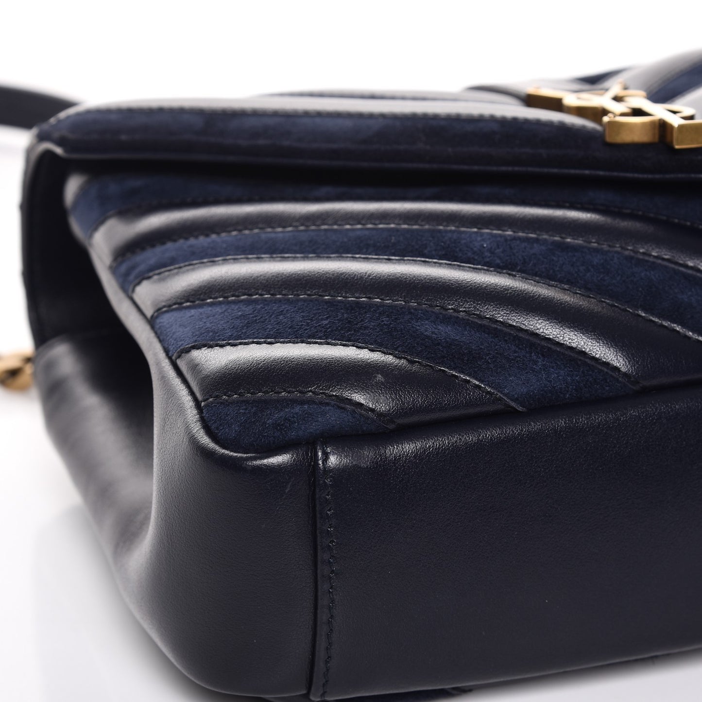 Calfskin Suede Matelasse Chevron Monogram Medium College Bag Marine