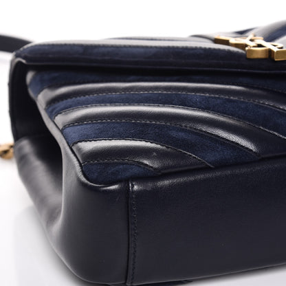 Saint Laurent Calfskin Suede Matelasse Chevron Monogram Medium College Bag Marine 10 of 10
