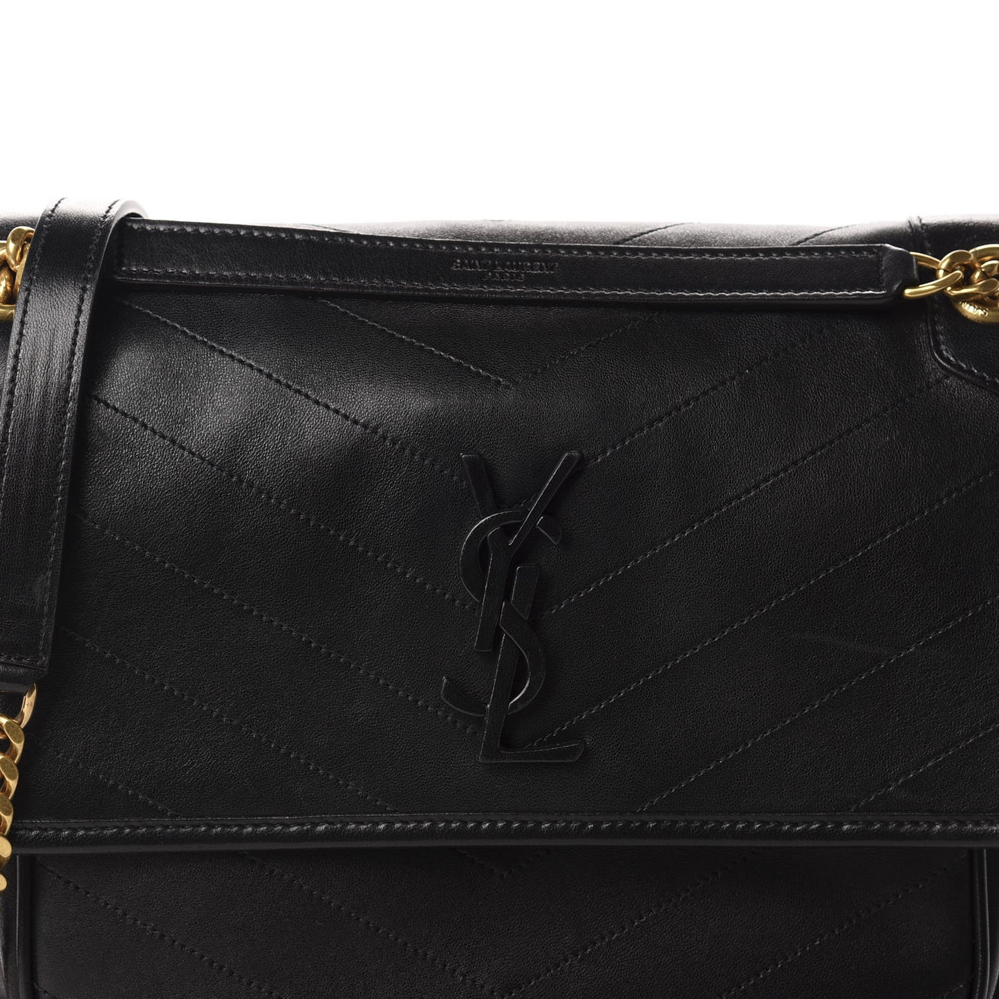 Lambskin Matelasse Monogram Medium Niki Chain Satchel Black