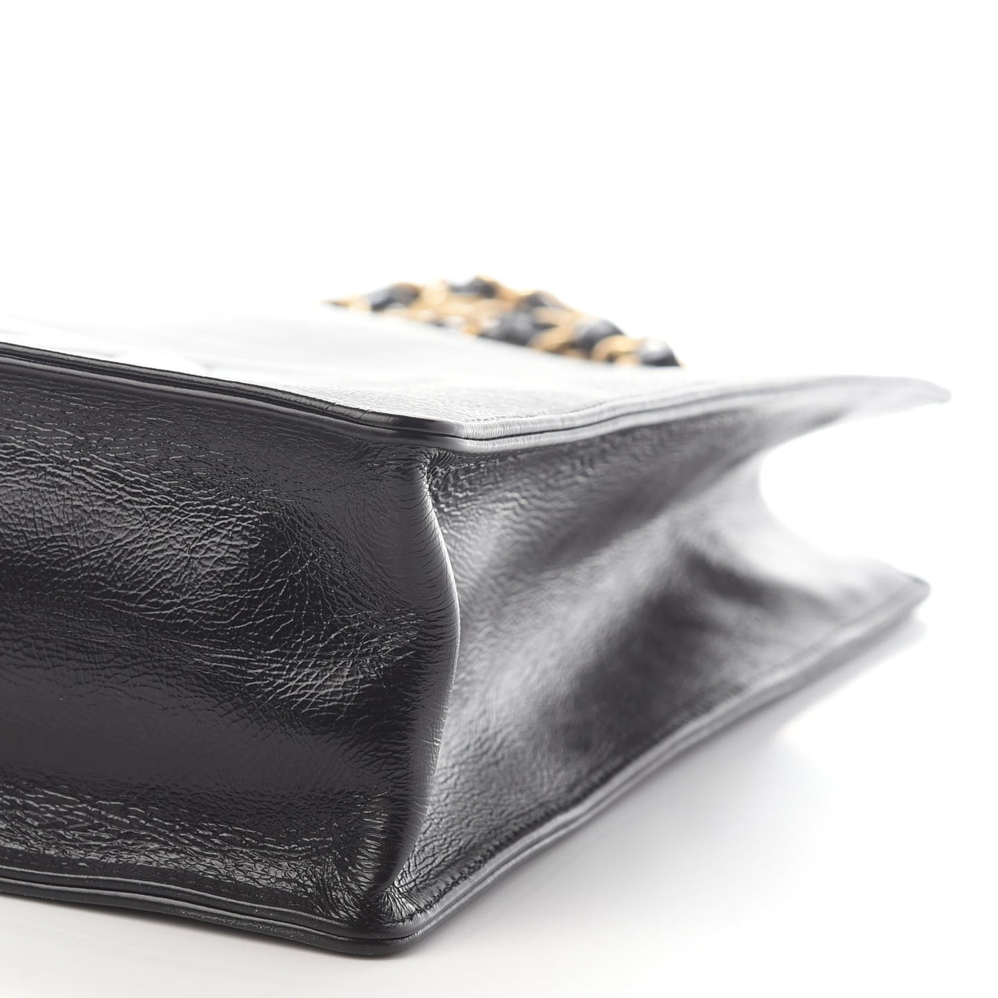 Shiny Aged Calfskin North South Shopping Bag Black