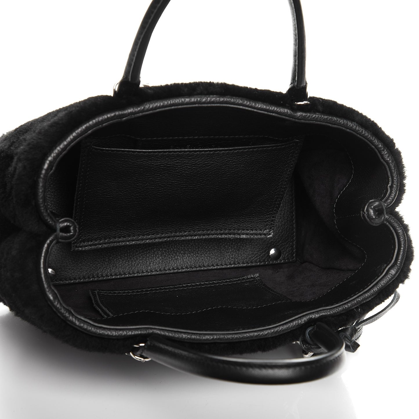 Shearling Silver Metallic Edge Hardware Papier Mini A4 Tote Black