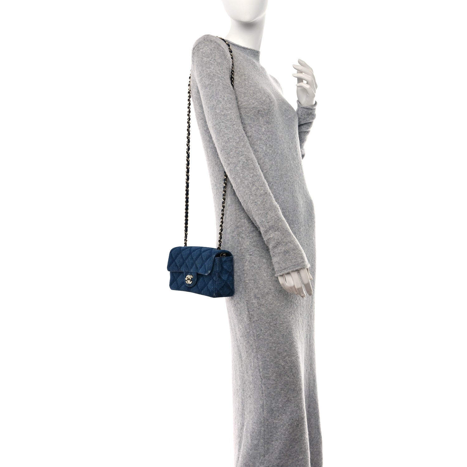 Chanel Printed Denim Quilted Mini Rectangular Flap Dark Blue 2 of 12