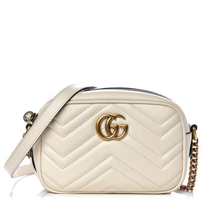 Gucci Calfskin Matelasse Mini GG Marmont Chain Shoulder Bag White 1 of 9