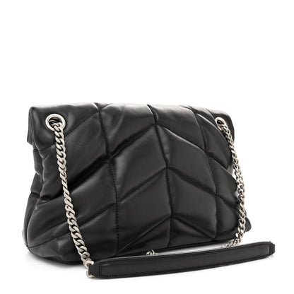 Saint Laurent Lambskin Quilted Toy Loulou Puffer Monogram Chain Satchel Black 3 of 11