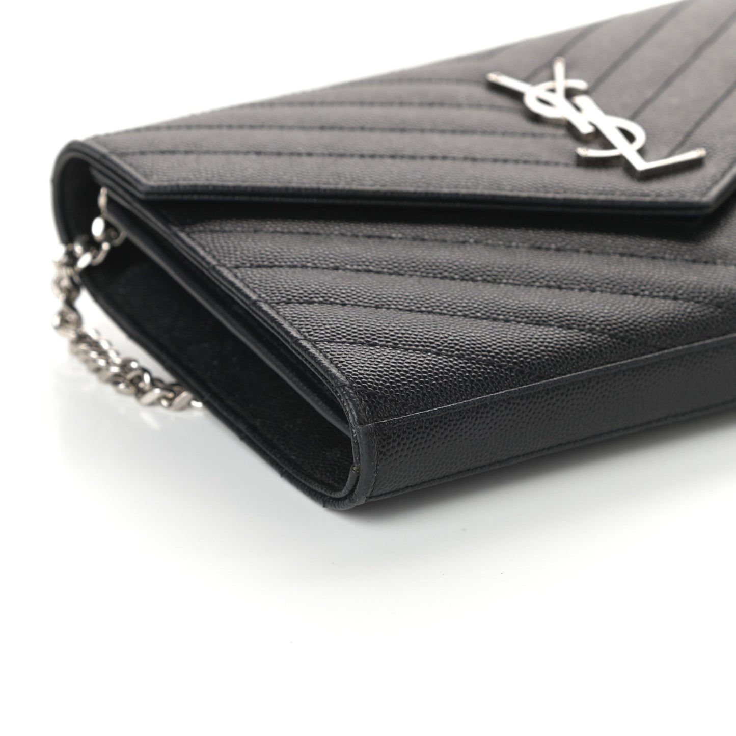 Grain De Poudre Matelasse Chevron Monogram Chain Wallet Black