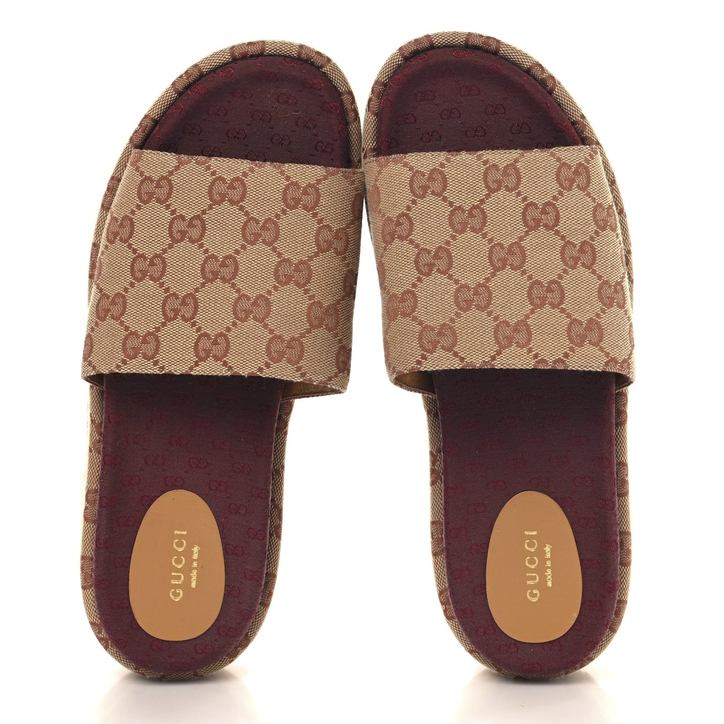 Canvas GG Monogram Angelina Platform Slide Sandals 40 Beige Ruggine
