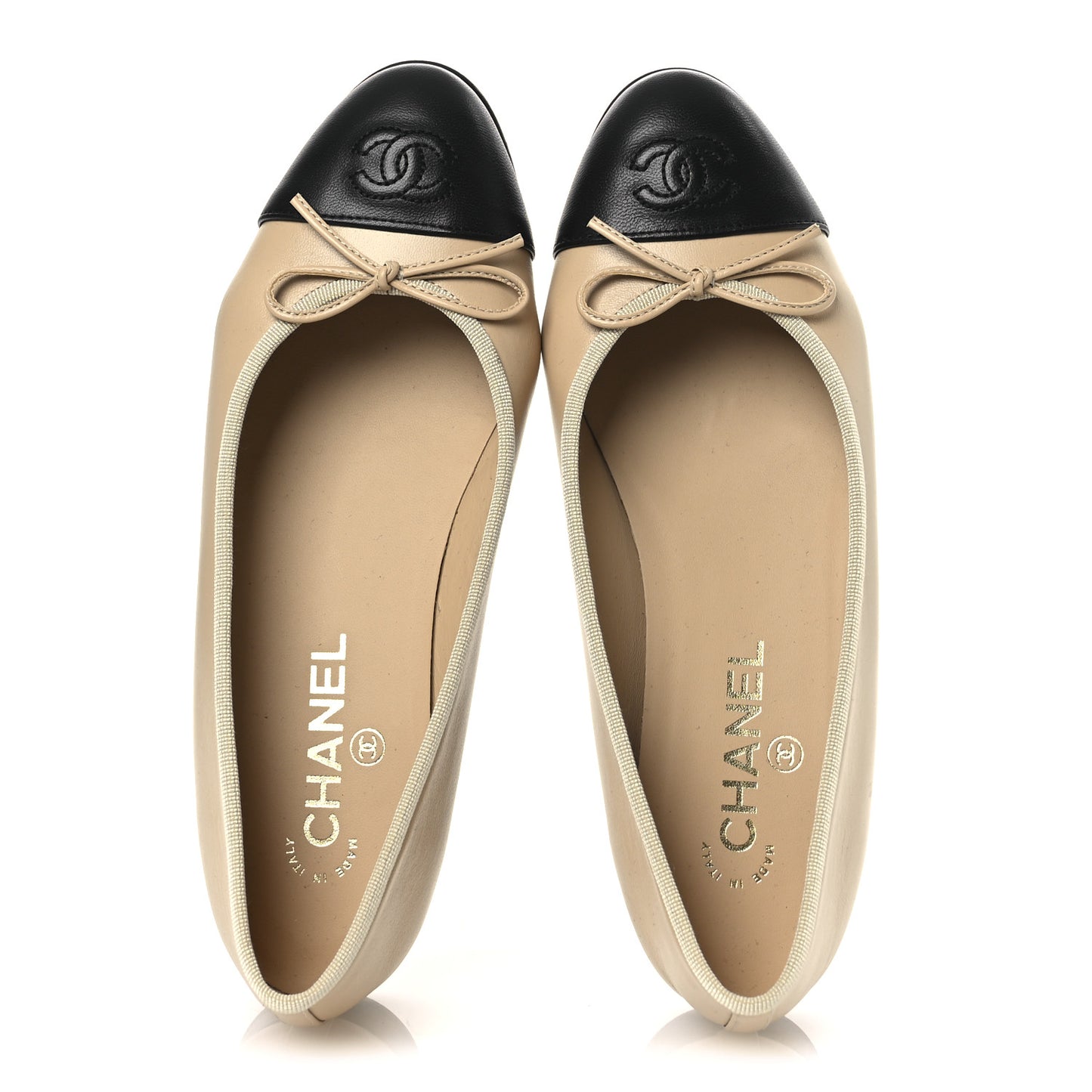 Lambskin Cap Toe CC Ballerina Flats 38.5 Beige Black