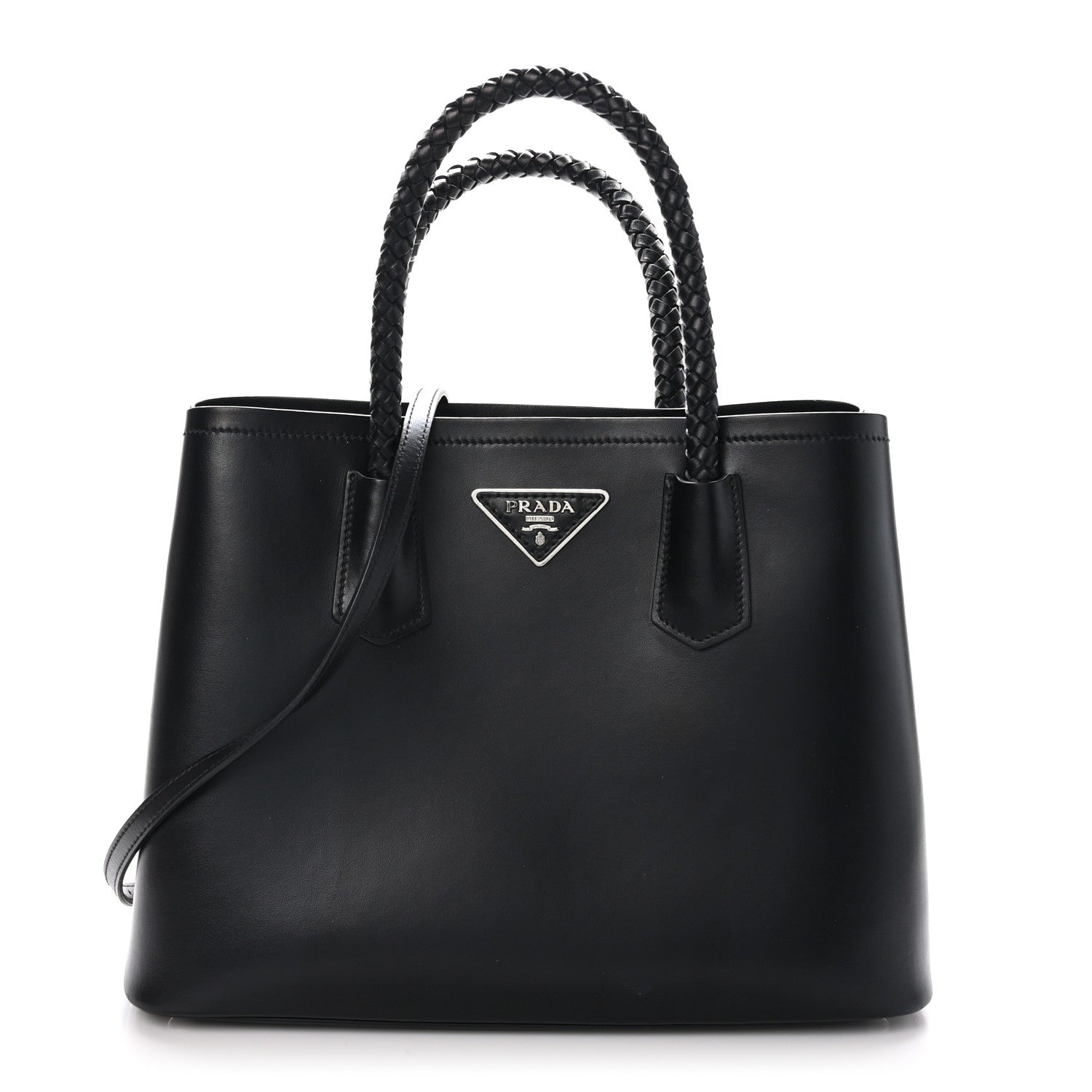 Prada City Calfskin Braided Medium Double Bag Black 1 of 9