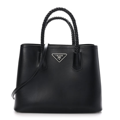 Prada City Calfskin Braided Medium Double Bag Black 1 of 9