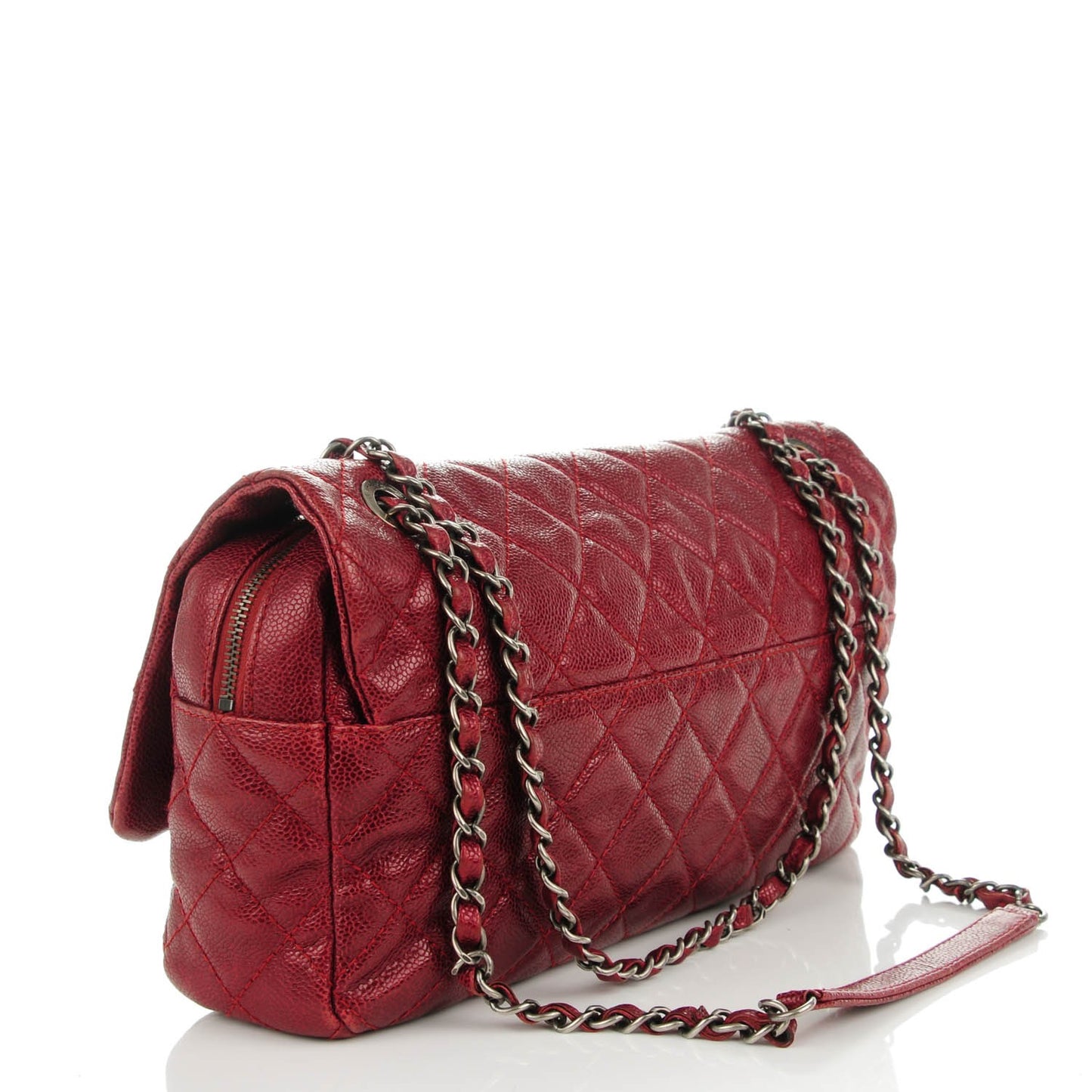Iridescent Caviar Quilted Large Chic Flap Red