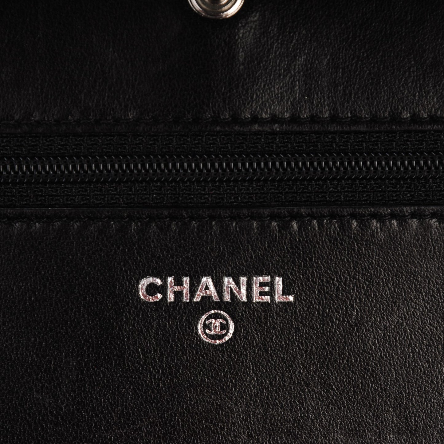 Distressed Patent Calfskin Quilted Wallet on Chain WOC Black