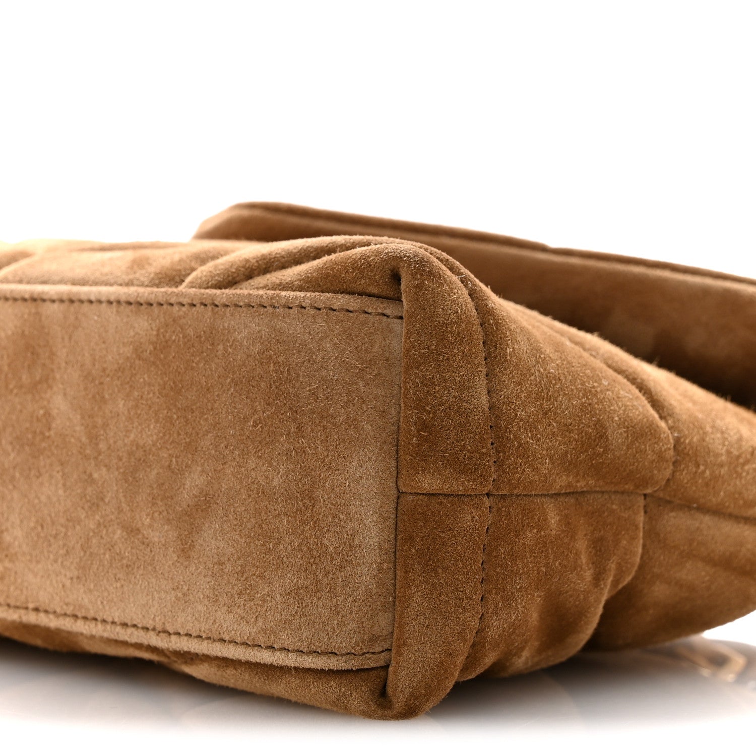 Saint Laurent Suede Calfskin Quilted Toy Loulou Puffer Monogram Chain Satchel Golden Leaf 10 of 11
