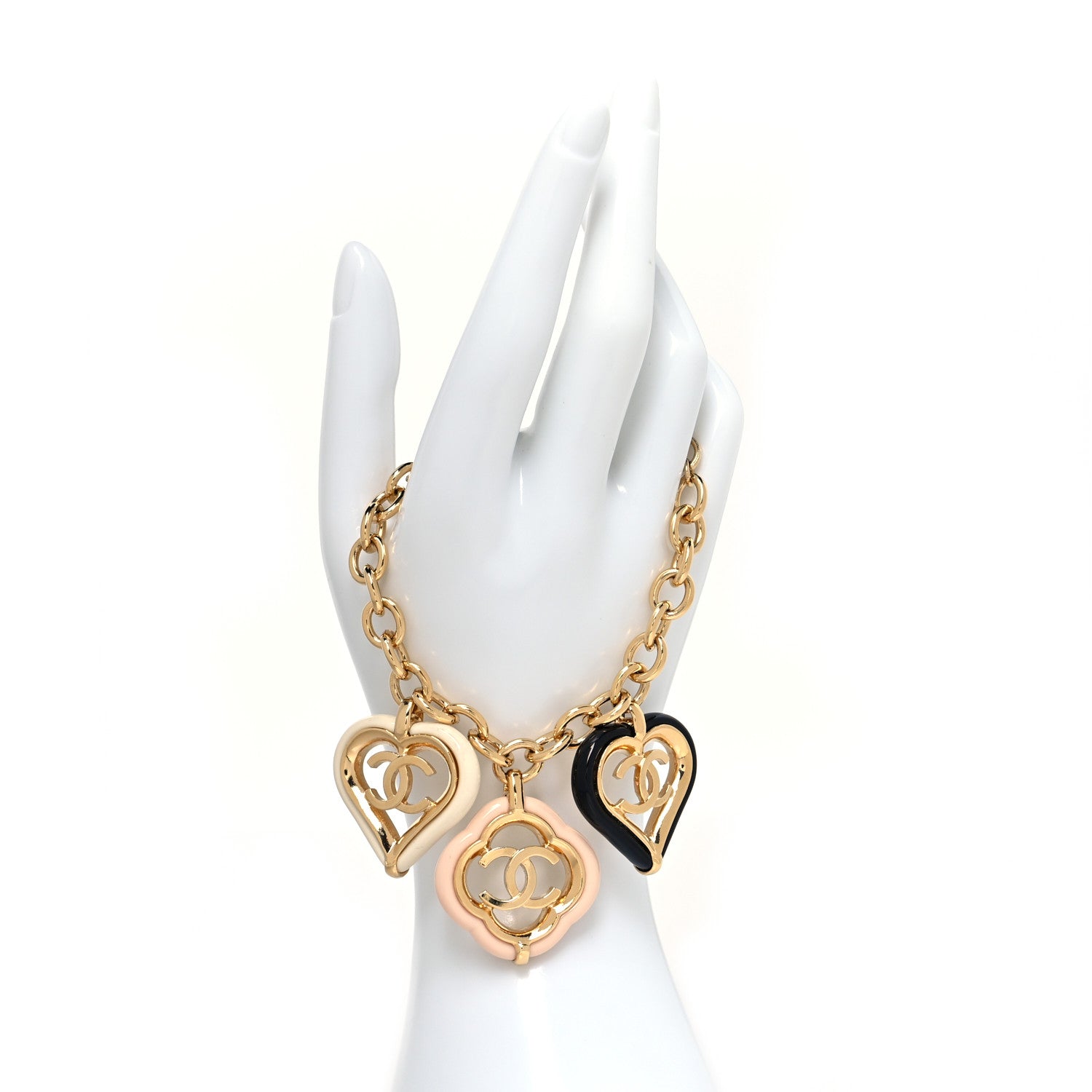 Chanel CC Charm Bracelet Gold Beige Navy 2 of 5