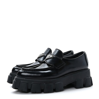 Prada Spazzolato Triangle Logo Monolith Pointy 55mm Loafers 38.5 Black 3 of 9