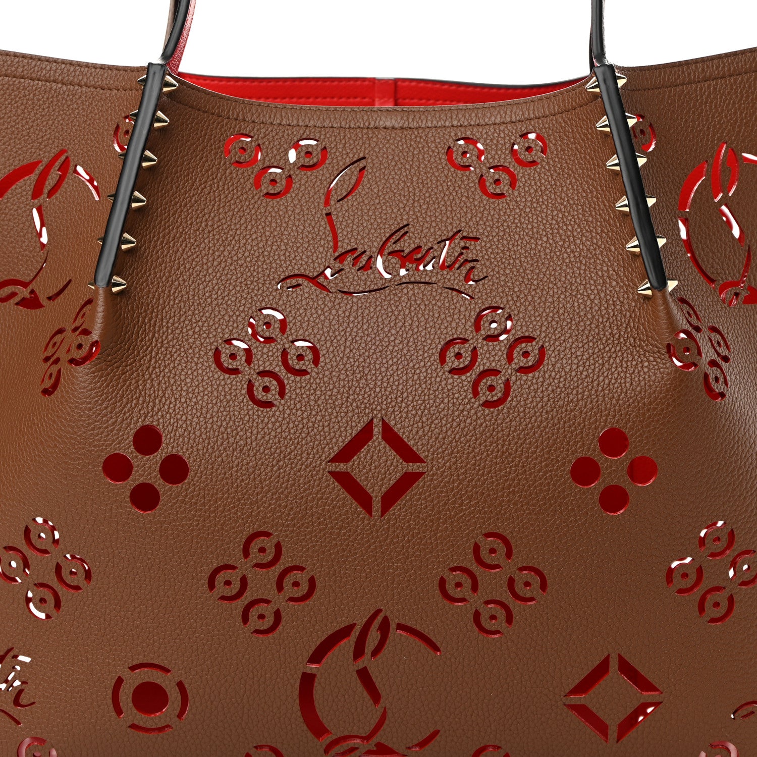 Christian Louboutin Calfskin Loubinthesky Large Perforated Cabarock Spikes Tote Biscotto 7 of 12