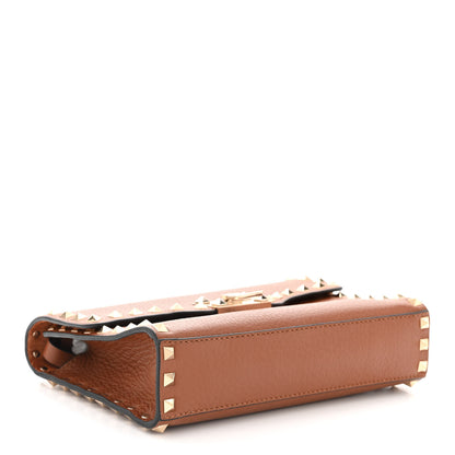 Valentino Garavani Pebbled Calfskin Medium Rockstud Flip Lock Crossbody Bag Brown 4 of 9