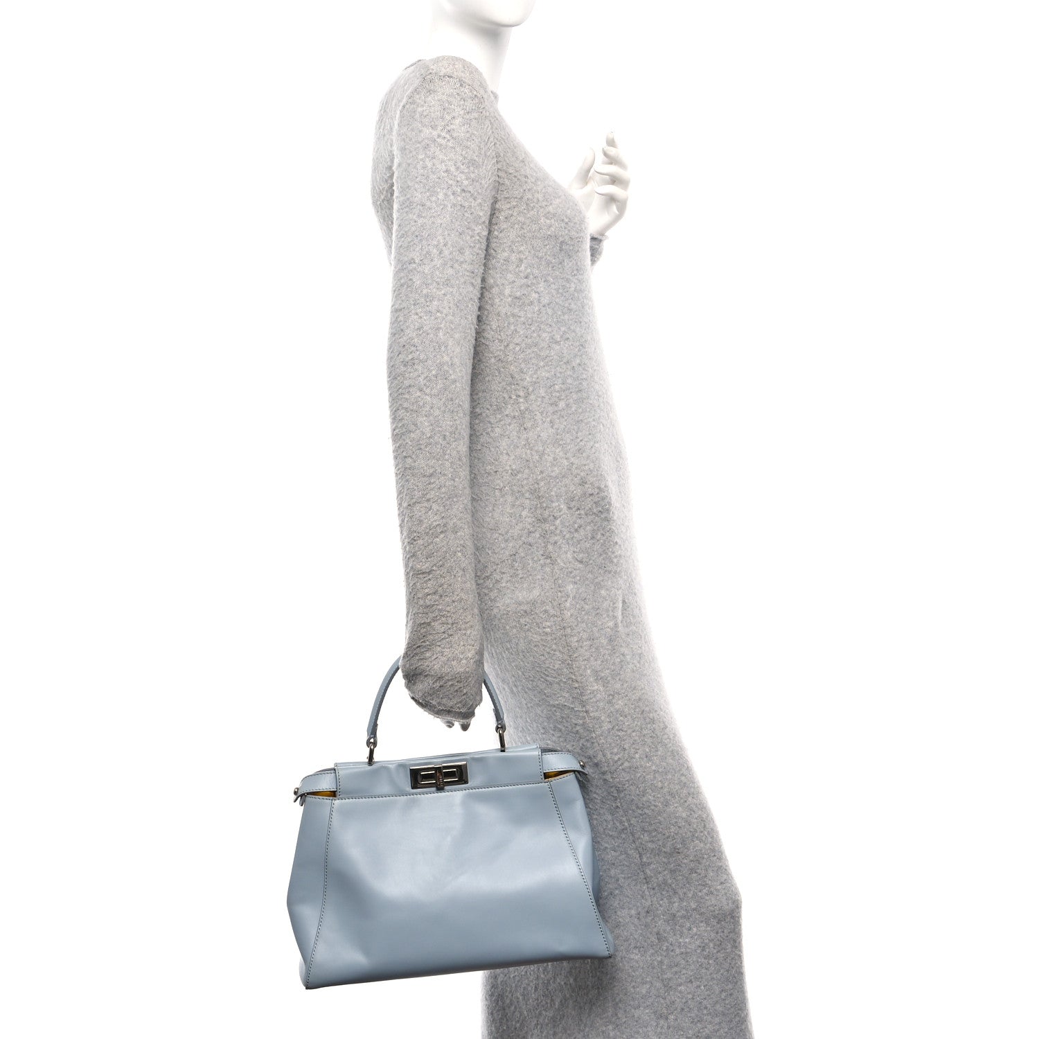 Fendi Vitello Morgan Shiny Nappa Medium Peekaboo Iconic Satchel Polvere Sunflower 2 of 10