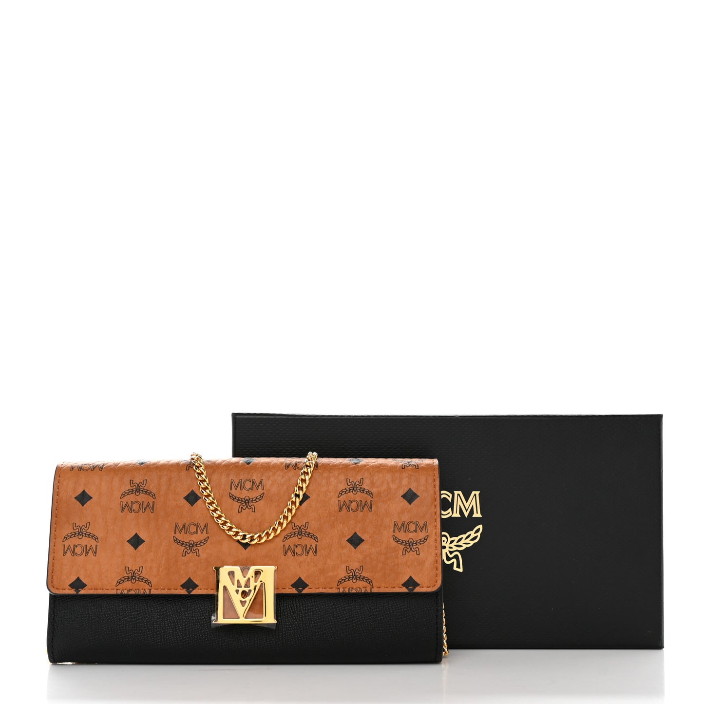 Visetos Calfskin Large Mena Crossbody Wallet On Chain Cognac Black