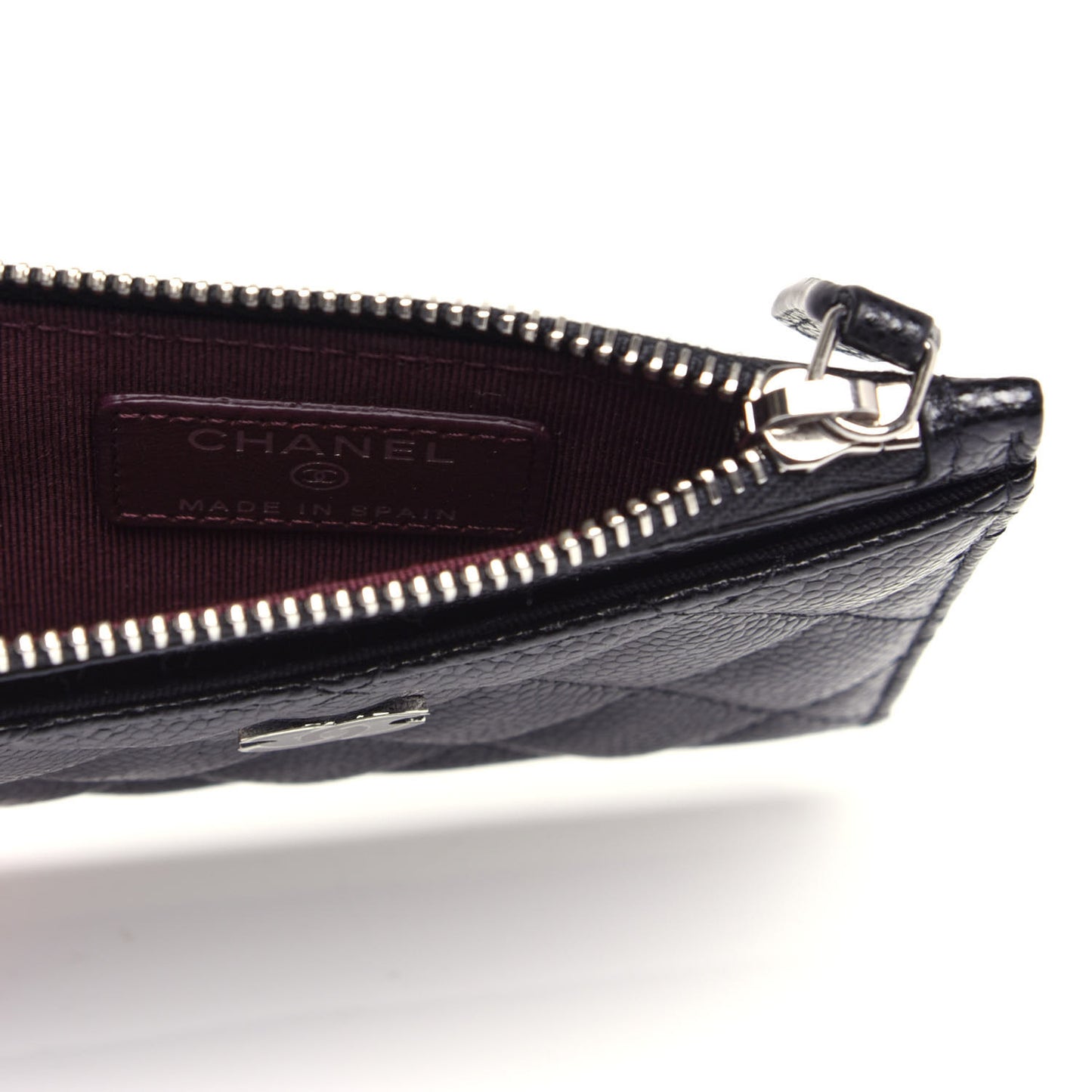 Caviar Quilted CC Zip Card Holder Black