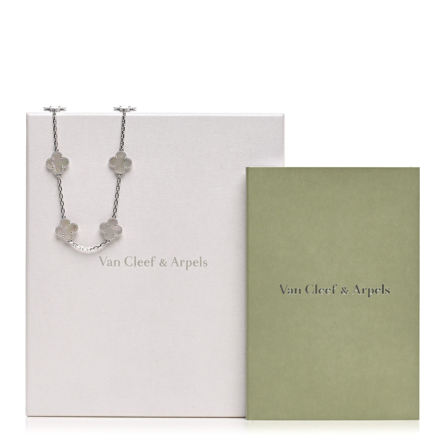 Van Cleef & Arpels 18K White Gold Mother of Pearl 10 Motifs Vintage Alhambra Necklace 6 of 6