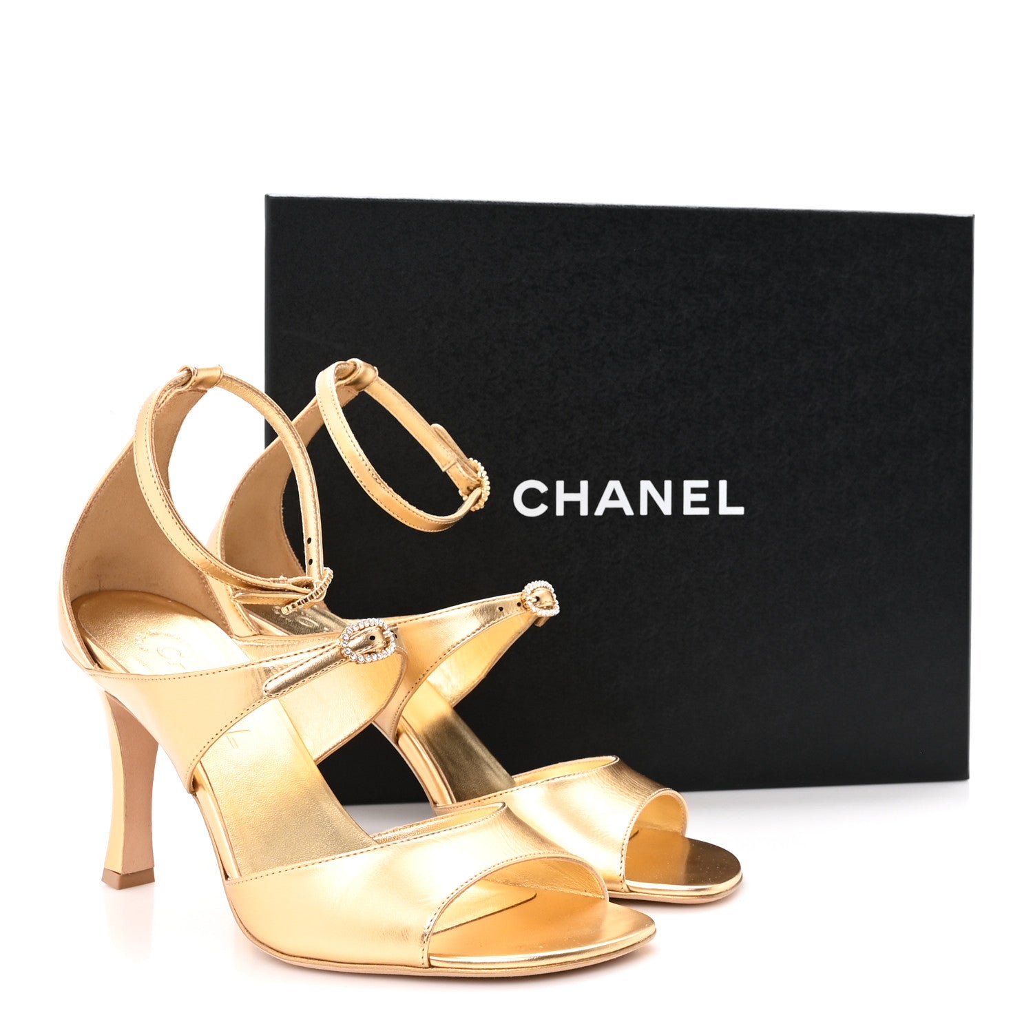 Chanel Metallic Lambskin Crystal CC Strappy Sandal 39 Gold 1796522