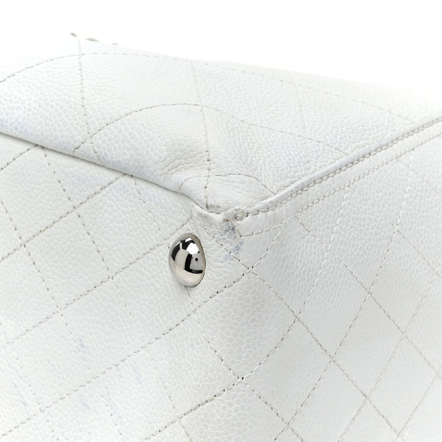 Grained Calfskin CC Pocket Tote White