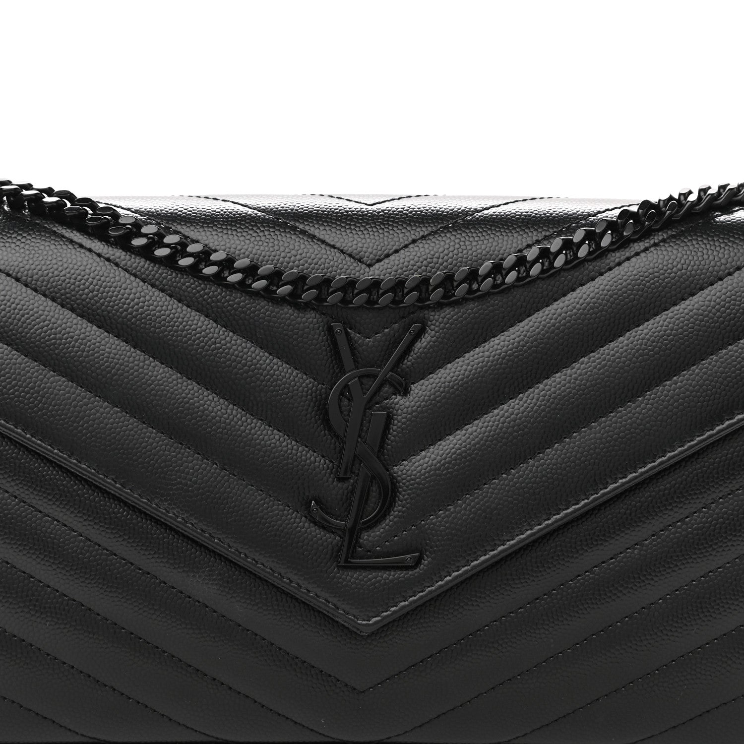 Saint Laurent Grain De Poudre Matelasse Chevron Monogram Chain Wallet Black 8 of 10