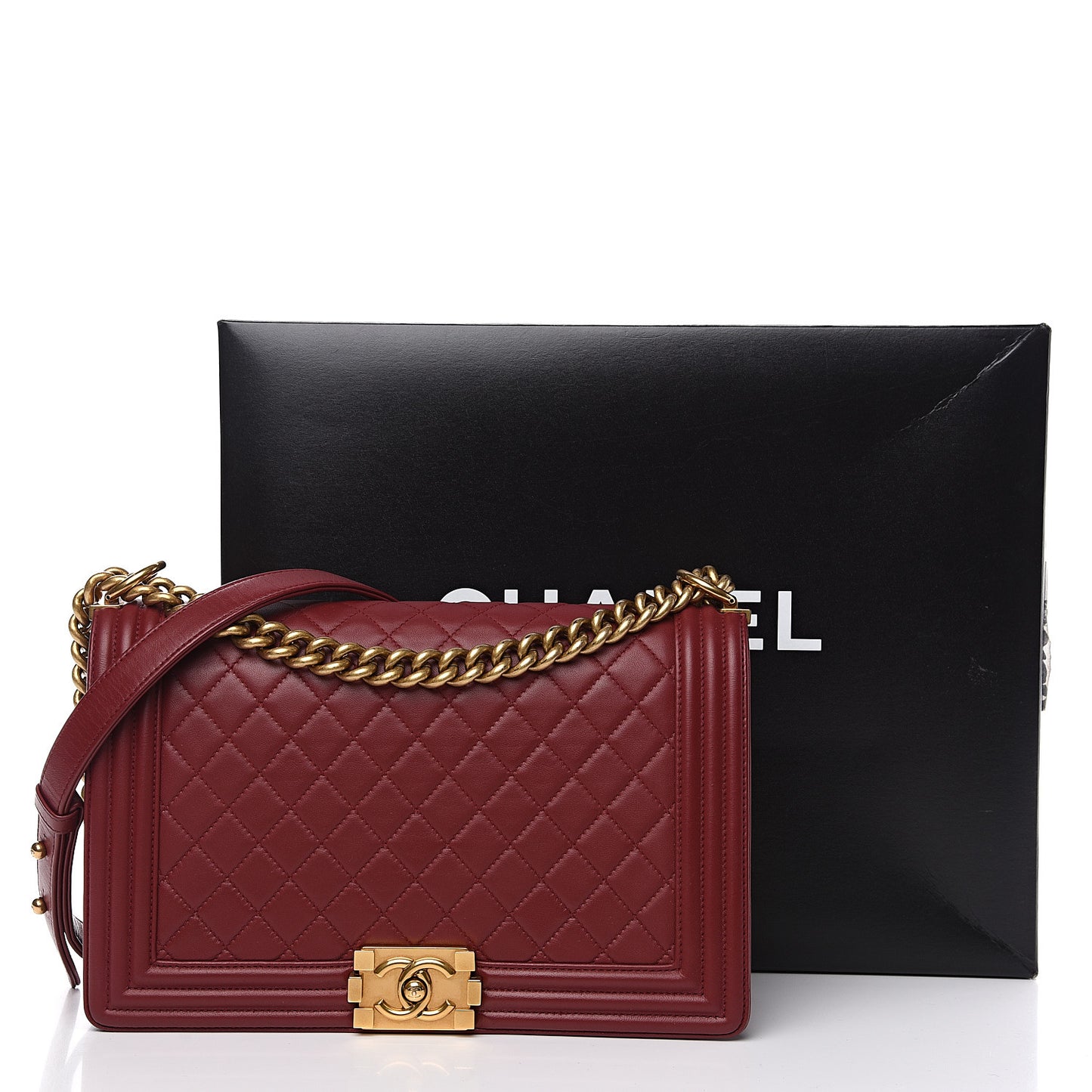 Lambskin Quilted New Medium Boy Flap Dark Red