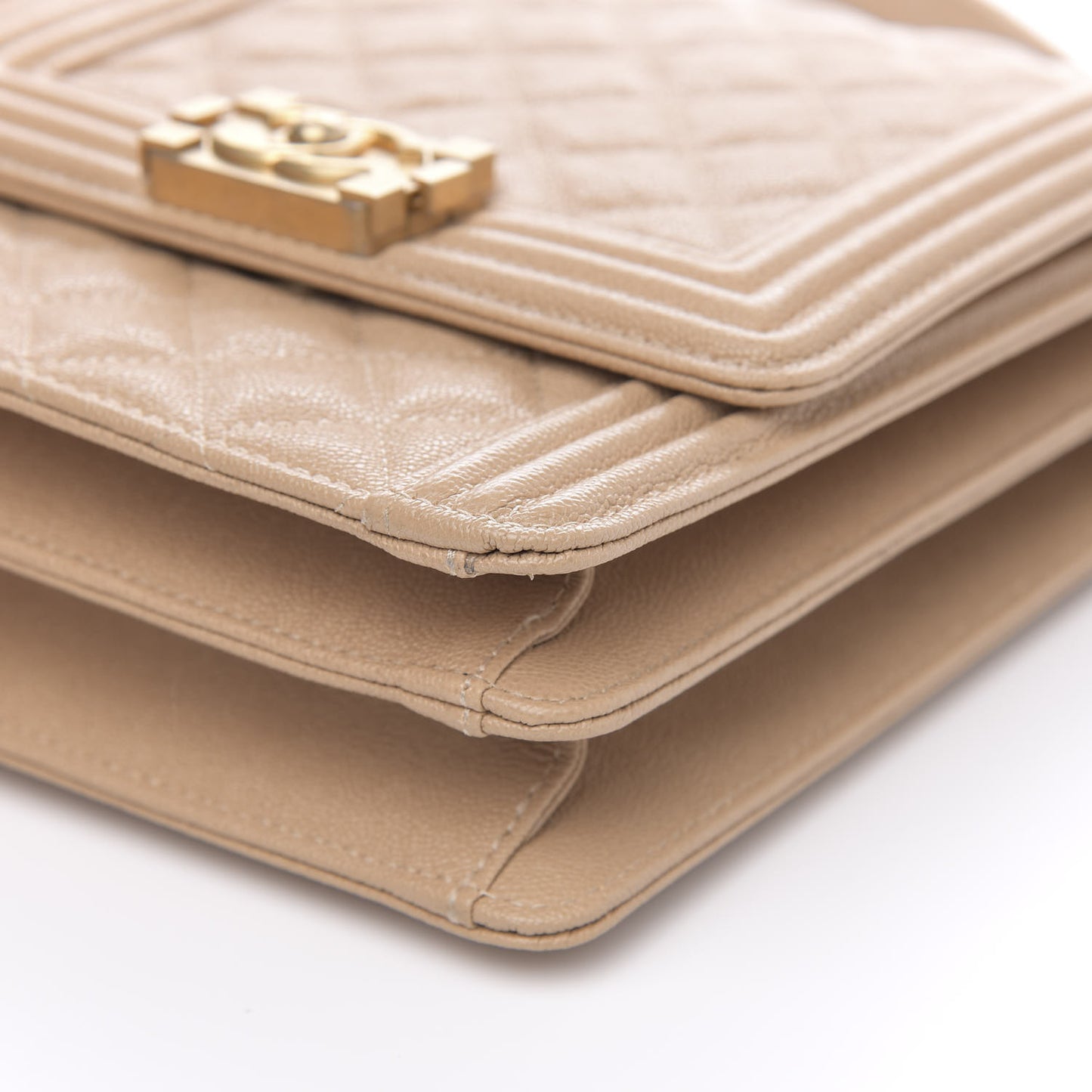Caviar Quilted North South Boy Flap Beige
