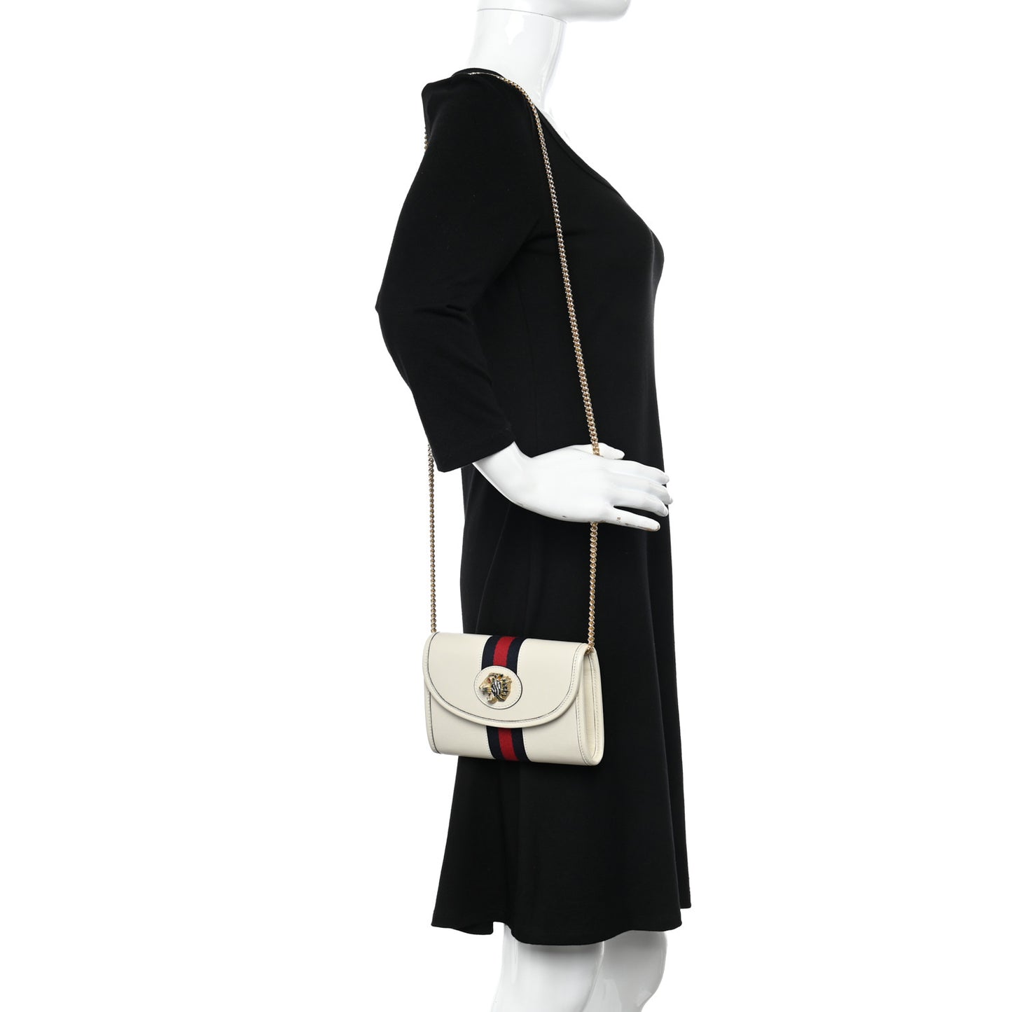 Textured Calfskin Web Mini Rajah Slim Flap Shoulder Bag Mystic White